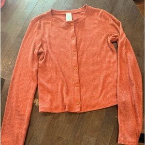 Nordstrom red/orange ribbed sweater/cardigan girls size XL 14-16